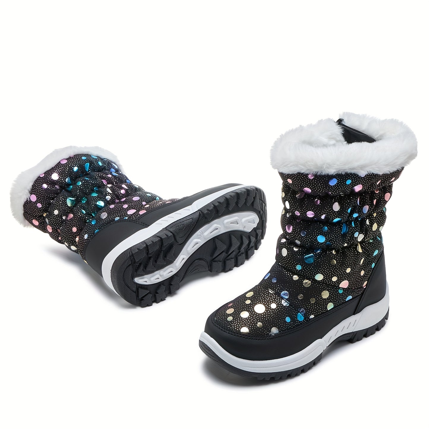 DACLAY Boys & Girls All-Season High-Top Snow Boots & Outdoor Shoes - Heavy-Duty PU Upper, Warm Winter Traction, Zipper Closure, All-Terrain Tread for & (Casual,, Snow) - Striped/Checkerboard/Random Patterns, Easy