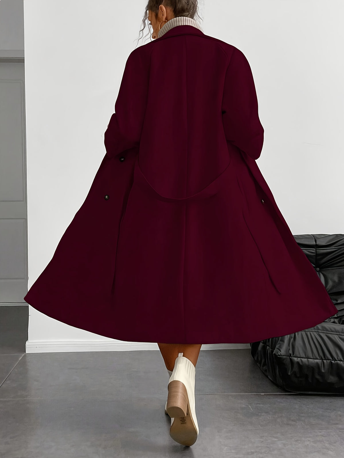Women'S Burgundy Winter Coat Jacket - Elegant Structured Lapel Collar & White Piping Trim, Machine Washable Warm Outerwear with Solid Color Button Front Closure, Long Sleeve Tailored Blazer for Casual & Formal Daily Wear, Off