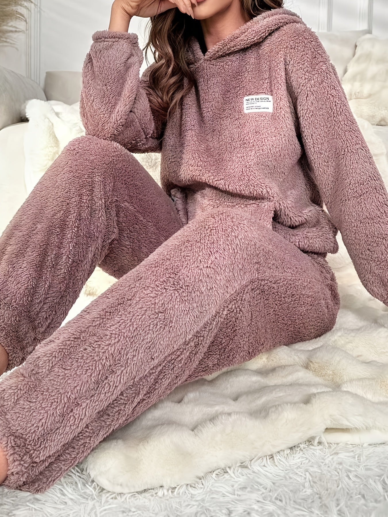 Women'S Cozy Fleece Hoodie & Pants Set - Soft Pink Casual Pajama Outfit with Pockets, Long Sleeves, and Drawstring Waist, Perfect for Relaxing at Home, Allseason Pajamas|Casual Style|Soft Fleece Material, Curvy Women Pajamas,