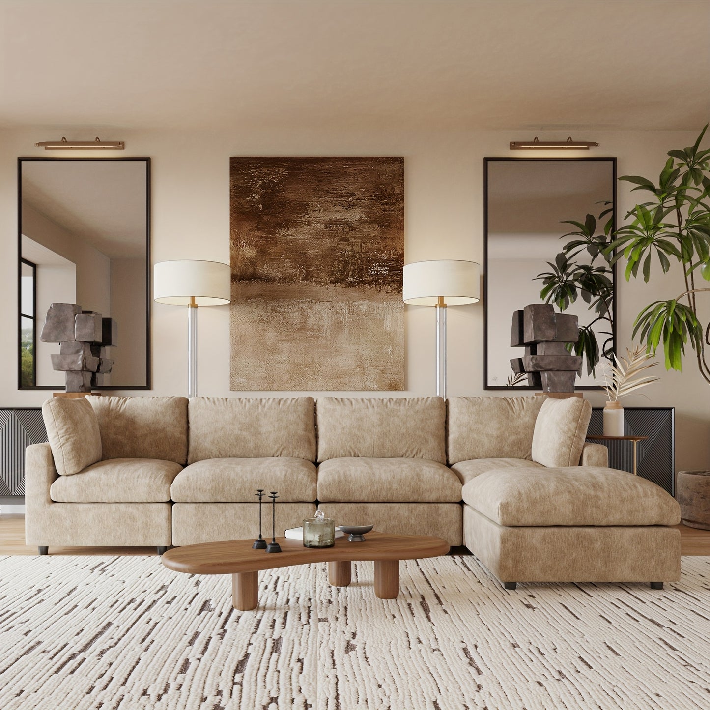 Cloud Couch Modular Sectional Sofa, 134" L Shaped Couch, Oversized Convertible Wide Seater, 4 Seater With Ottoman For Living Room Set, Covers Washable&Replaceable