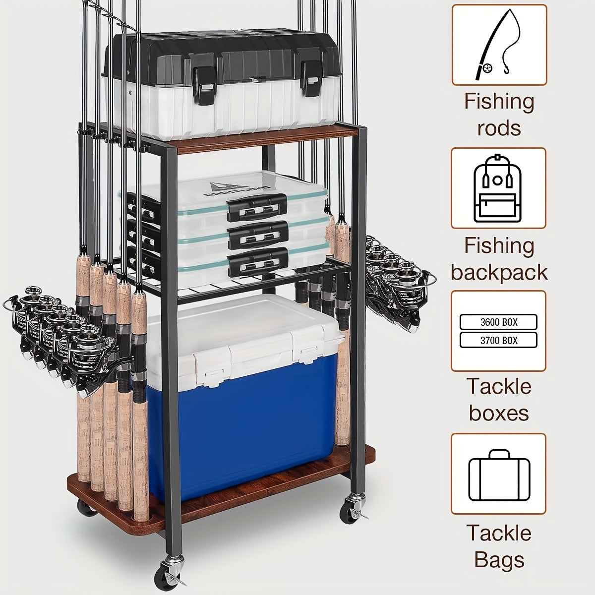 Ghosthorn Fishing Rod Holders For Garage, Fishing Gear And Equipment Rotating Tackle Storage Cart, Pole Rod Rack Hold Up To 10 Rods, Fishing Rod Holders For MenChristmas Gifts, Stocking Stuffers, Christmas Gifts, Gift For Fat