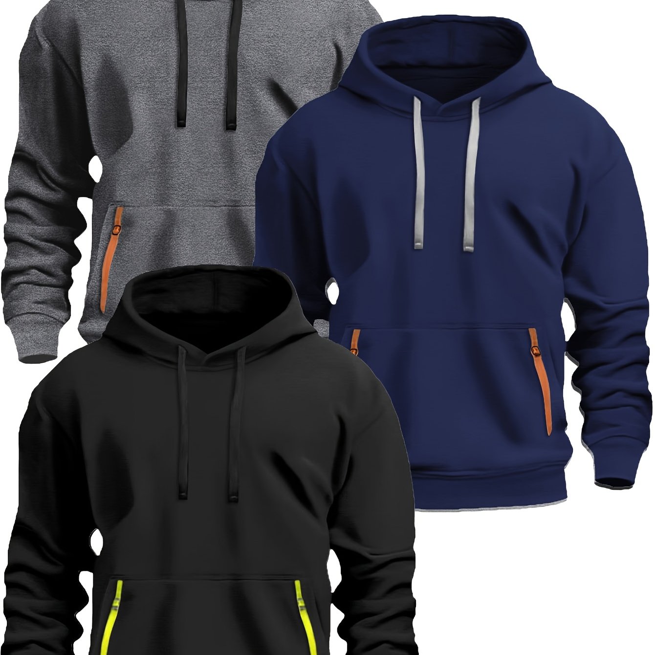 220g Brushed Fabric 3pcs Set, Men's Casual Sporty Fashion Hoodie with Drawstring, New Spring/Autumn/Winter, Basic Style, -Lined for Daily Commuting