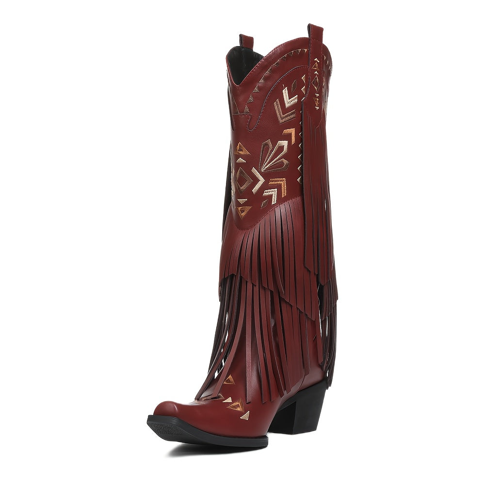 Women'S Block Heel Knee-High Boots | PU Fabric Square-Toe Slip-On Lady'S Boots, Rubber Sole Black Western-Style Casual Shoes, Elegant Dress Style for Spring