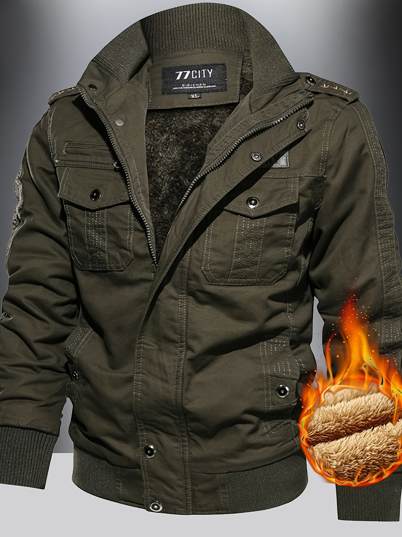 Men'S Stand Collar Washed Jacket | Fleece Lined Thickened For Fall Winter