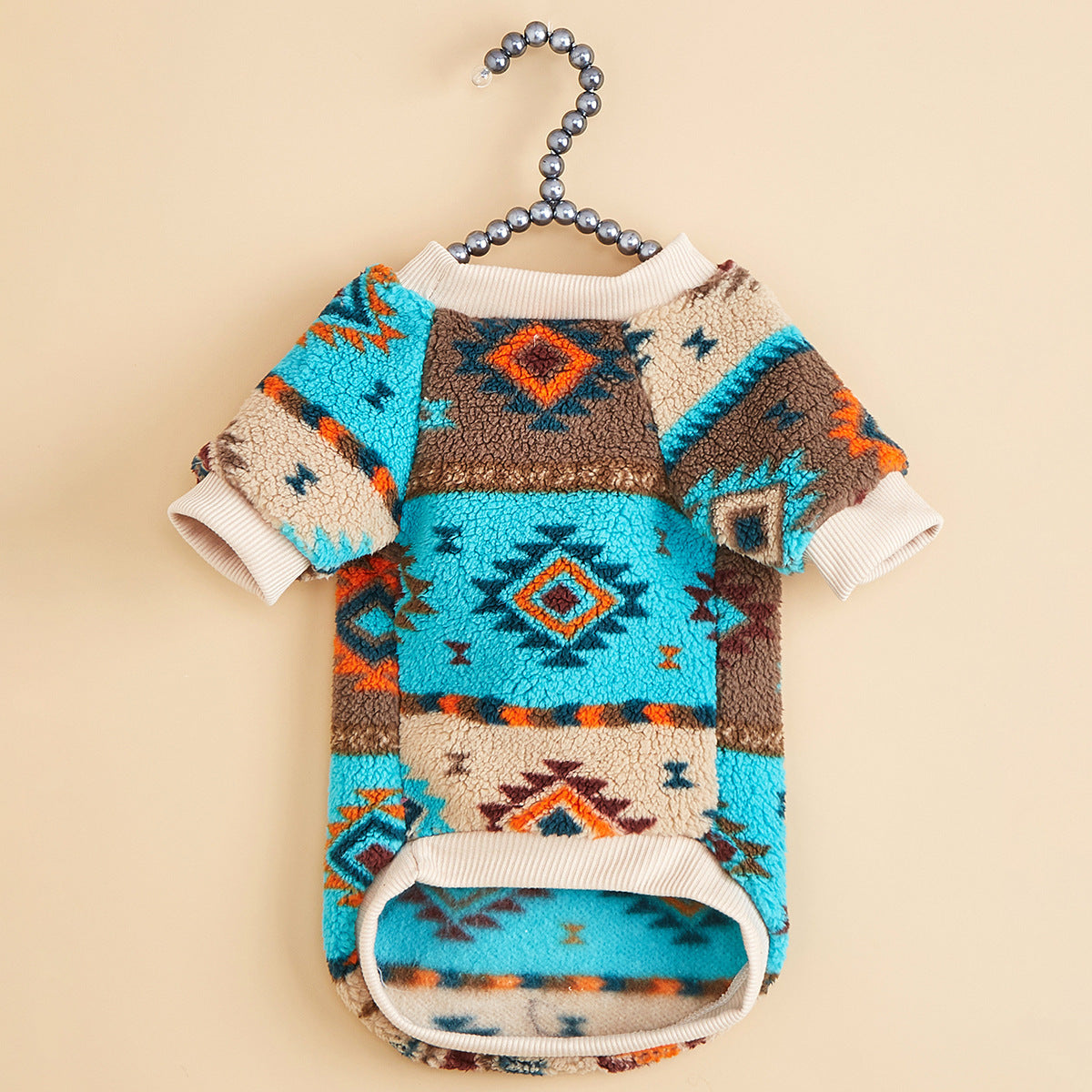 Hree Southwestern Turquoise/Orange/Brown/Black/White/Gray/Beige Plush Pet Sweater - Winter Warmth for Small, Medium, Large Dogs & Cats - Easy Overhead Pullover Hoodie with Soft Cozy Fabric, Hand Wash Only, Retro Southwestern