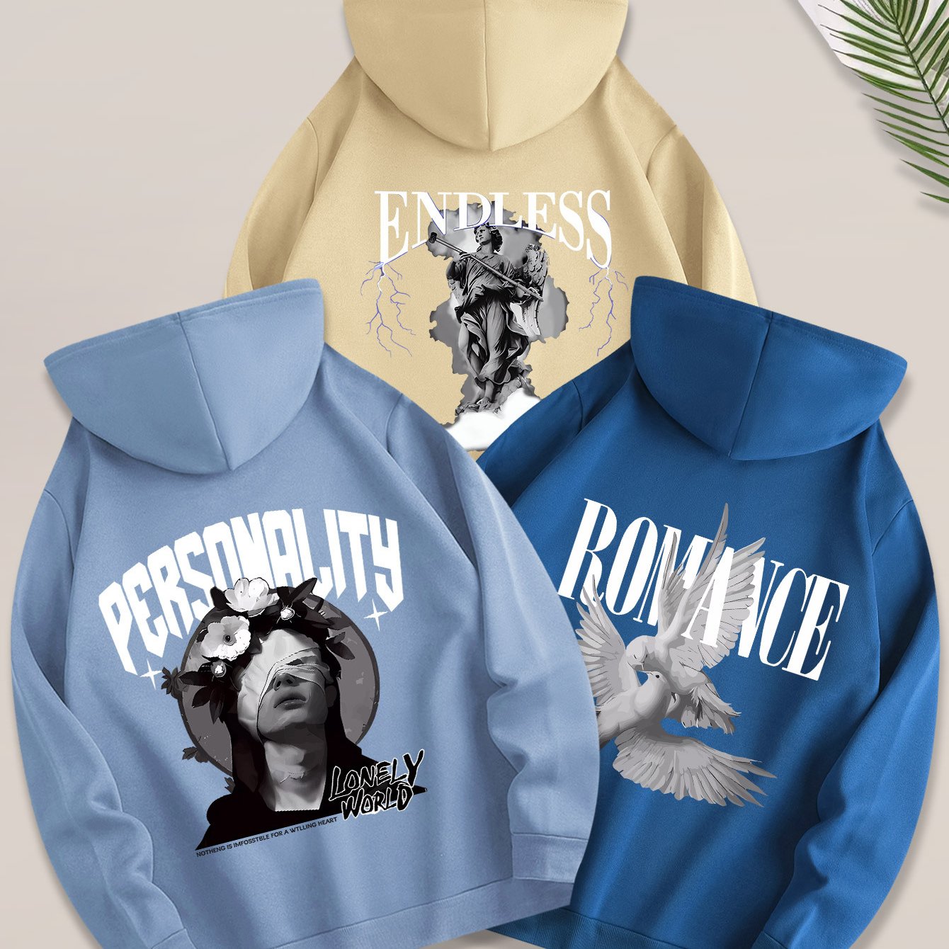 Three-pc 100% Polyester Men's Micro-Stretch Casual Sportswear • Soft and Comfortable Hooded Sweatshirt • Machine Washable Loungewear Top • Classic, Stylish, and Versatile • for Outdoor Activities