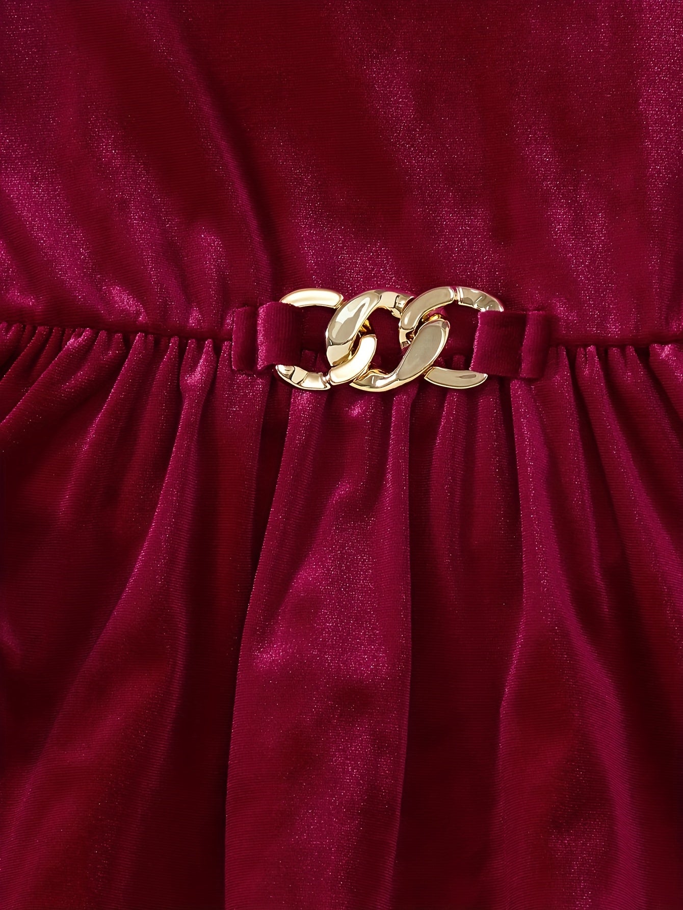 Girls' Burgundy Winter Party Dress with Keyhole Back & Bow Detail - Long Sleeve A-Line Ruffled Hem Dress, Golden Buckle Belt-Like Closure, Machine Washable Red Formal Gown for Christmas, Weddings, Prom (Pre-Teen Girls)