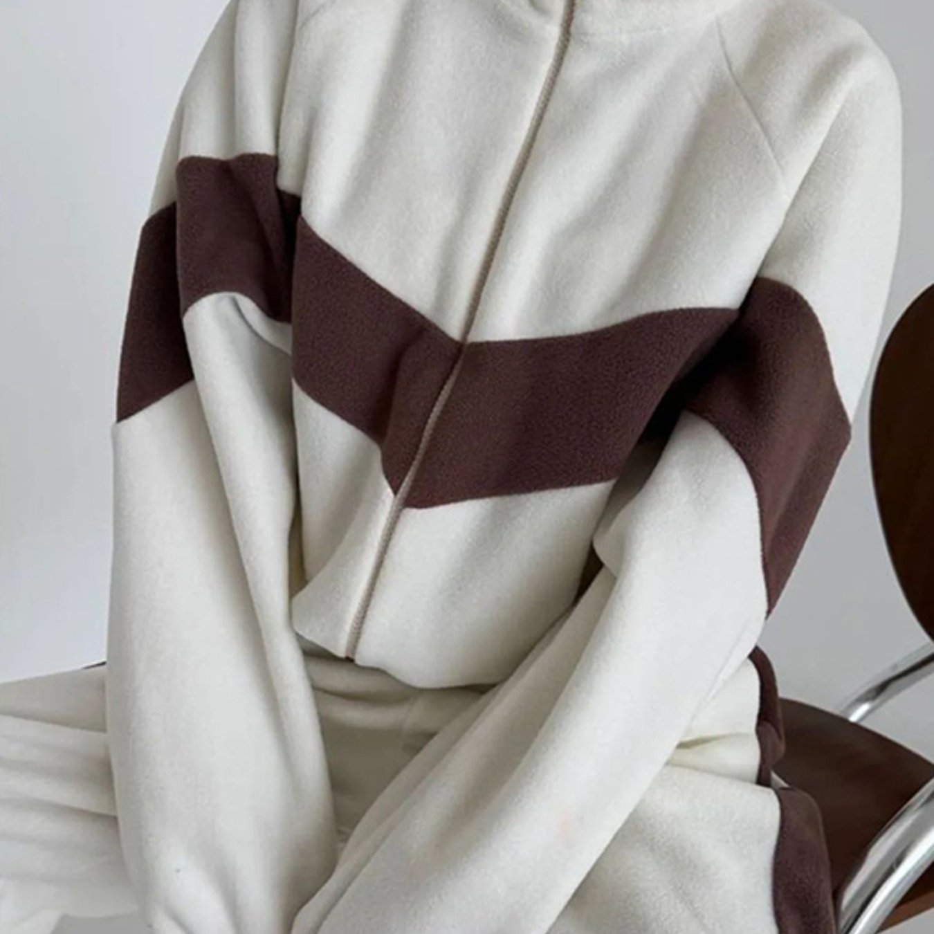 Women'S Casual Sports Suit - Zipper Cardigan & Long Pants Set, Long Sleeve, Color Block Design, Crew Neck, Slight Stretch Fabric, Perfect for Fall/Winter