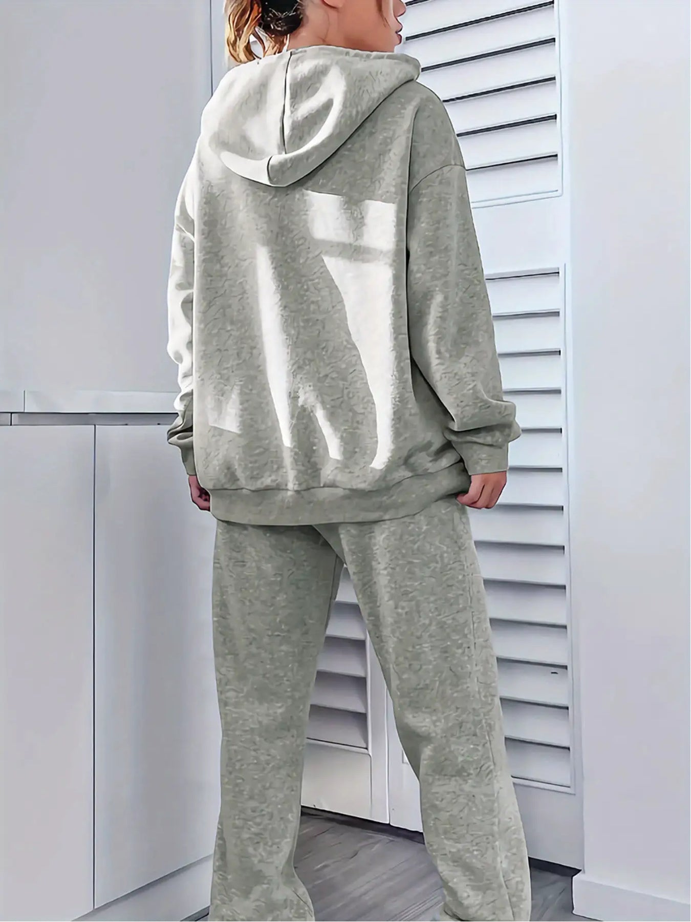 Women'S Oversized Hooded Sweatshirt & Jogger Pants Set - of the Time Funny Slogan Print, Light Grey Geometric Pattern Sweatsuit with Cuffed Ankles & Pockets, Cozy Fall/Winter Casual Outfit, / Blend, Plus Size Workout & Casual