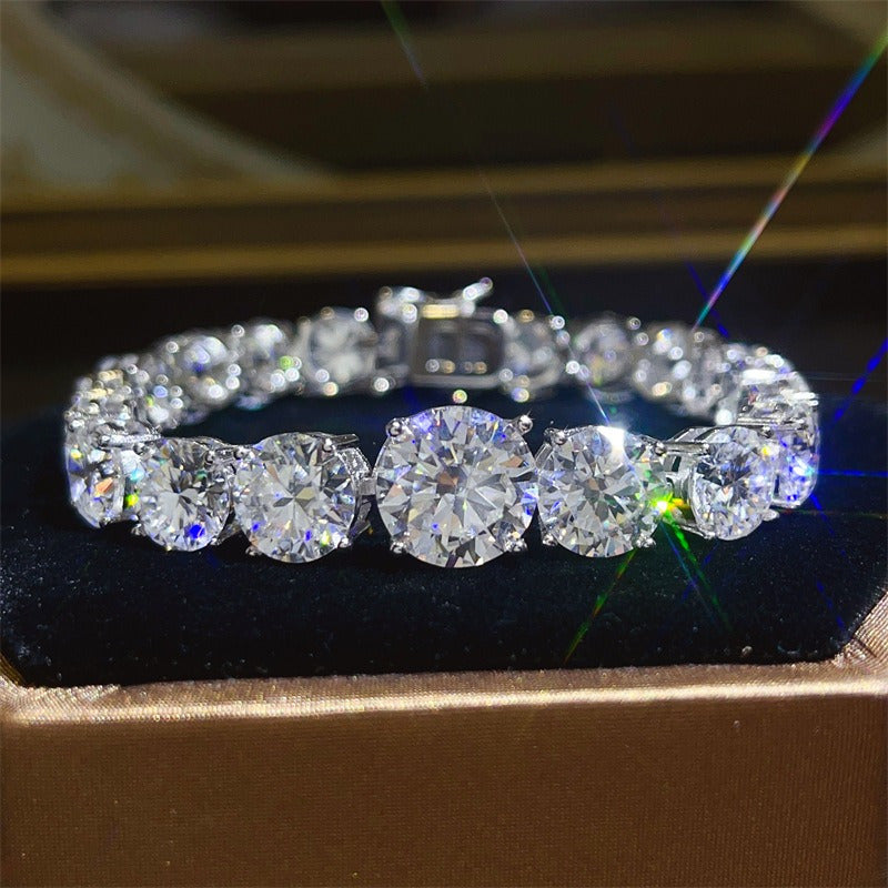 5-Carat White Moissanite Tennis Bracelet - Hip-Hop Style Unisex Jewelry, Durable Sparkling Stones for Casual Attire, Weddings, Parties & Anniversaries, Tennis Gifts, Tennis Bracelet for Women High Quality, Moissanite Tennis B
