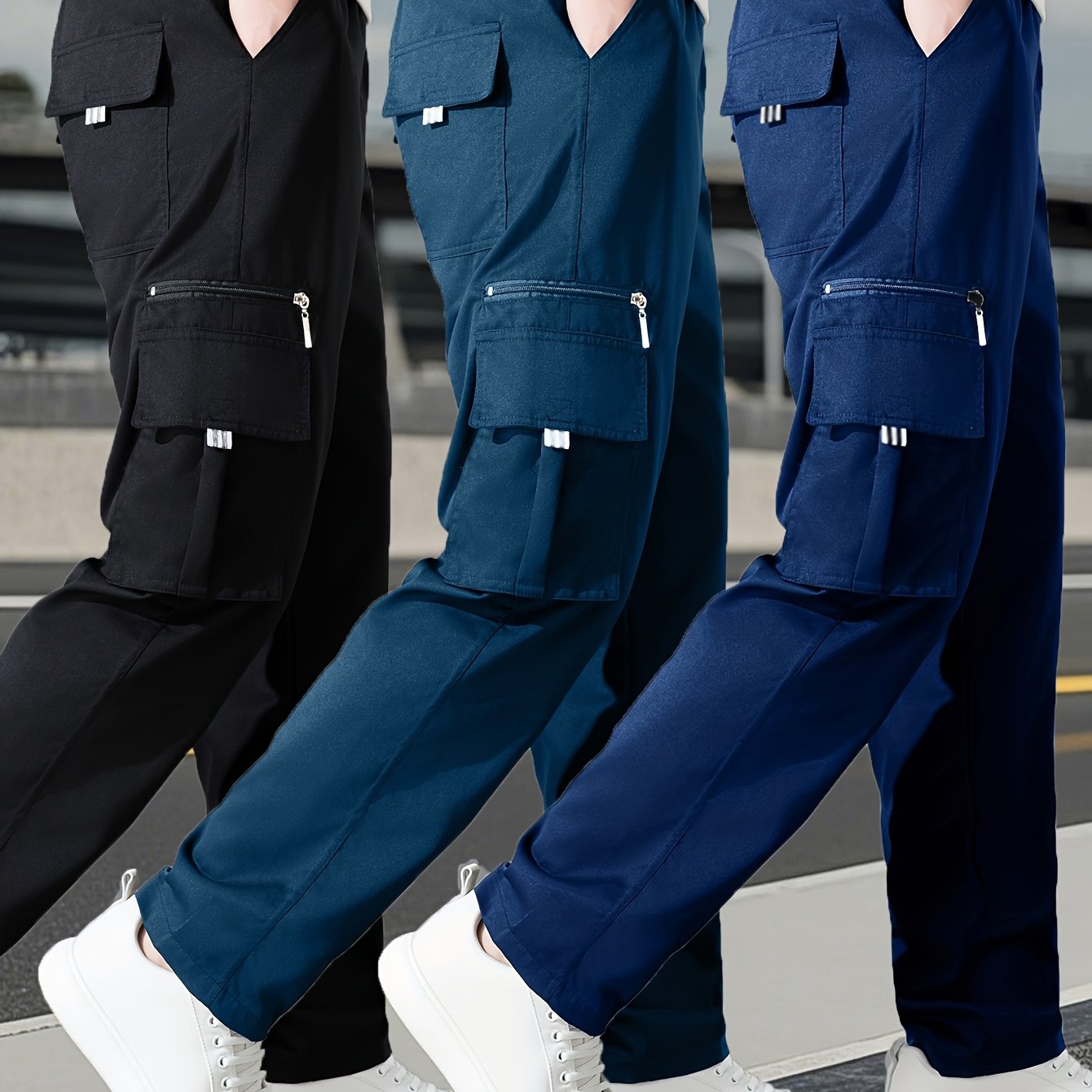 Set of 3 • Men's Outdoor Multi-Piece Work Pants • Solid Color • Classic Style for All Seasons