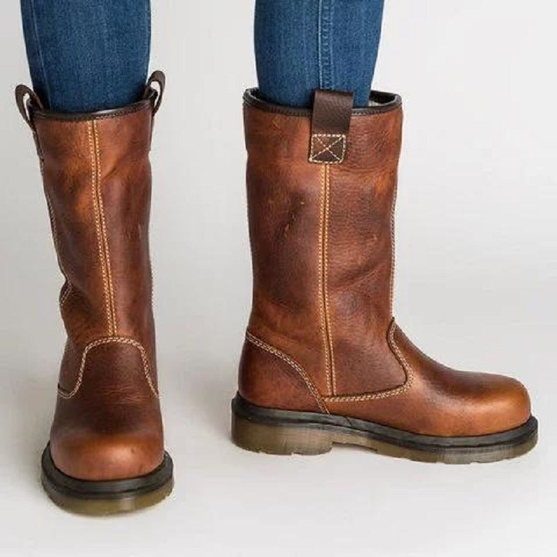 Women'S European and American Style Winter Mid-Tube Vest | Round-Toe Synthetic Upper with Buckle Strap, Non-Slip Rubber Sole, Warm and Durable Equestrian Boots, Suitable for Riding, Casual and Semi-Formal Occasions