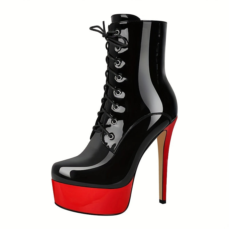 Women's Color Blocked High-heeled Waterproof Platform Winter Boots