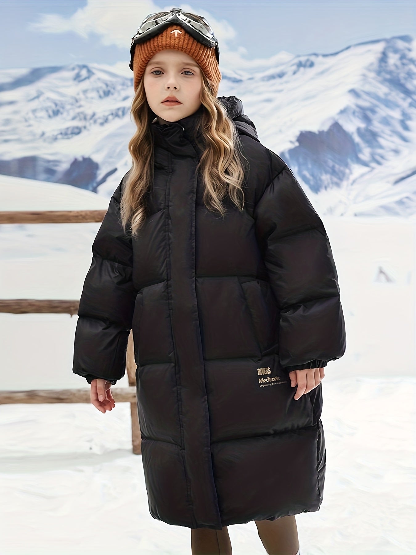 Girls' & Kids' Thickened Fluffy -Filled Hooded Winter Coat - Long Warm Jacket with Single Zipper Closure, Windproof Shell & Pockets, Unisex Casual Outdoor Skiing & Daily Wear, Easy-Care Polyester Lining (No-Stretch Fabric) -