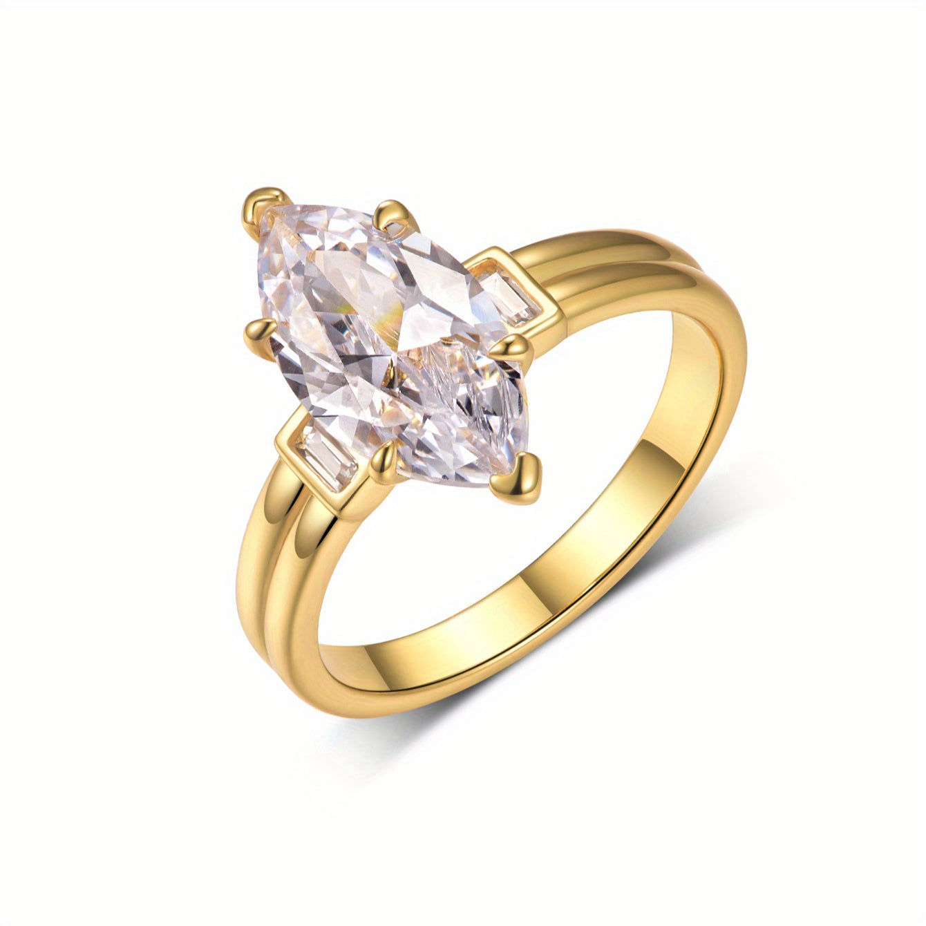 3ct Marquise Moissanite Ring 925 Sterling 925 Silver 18K Gold Plated Plated Baguette Side Stones Minimalist Geometric Jewelry Office Gift for Women