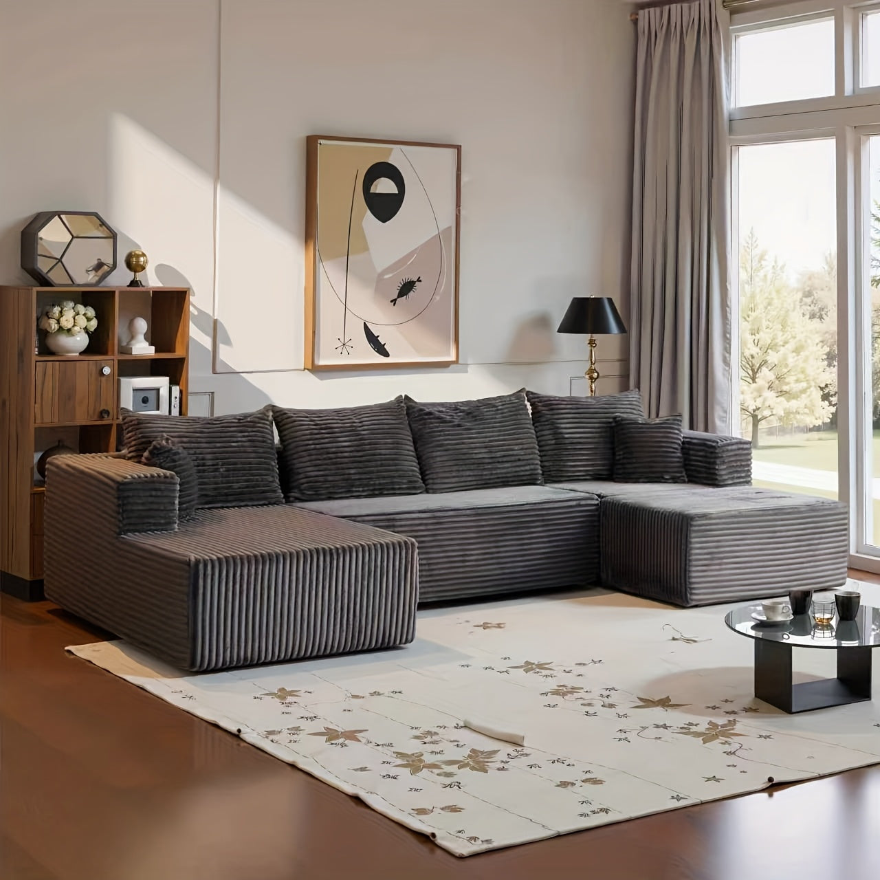 134''U-Shaped Modular Sectional Sofa with Chaise Lounge - No Assembly Required, Memory Foam Cushioning & Corduroy-like Fabric, Convertible Sleeper Sofa Bed, Contemporary Cloud Boneless Design for Game Room, Living Room, for h