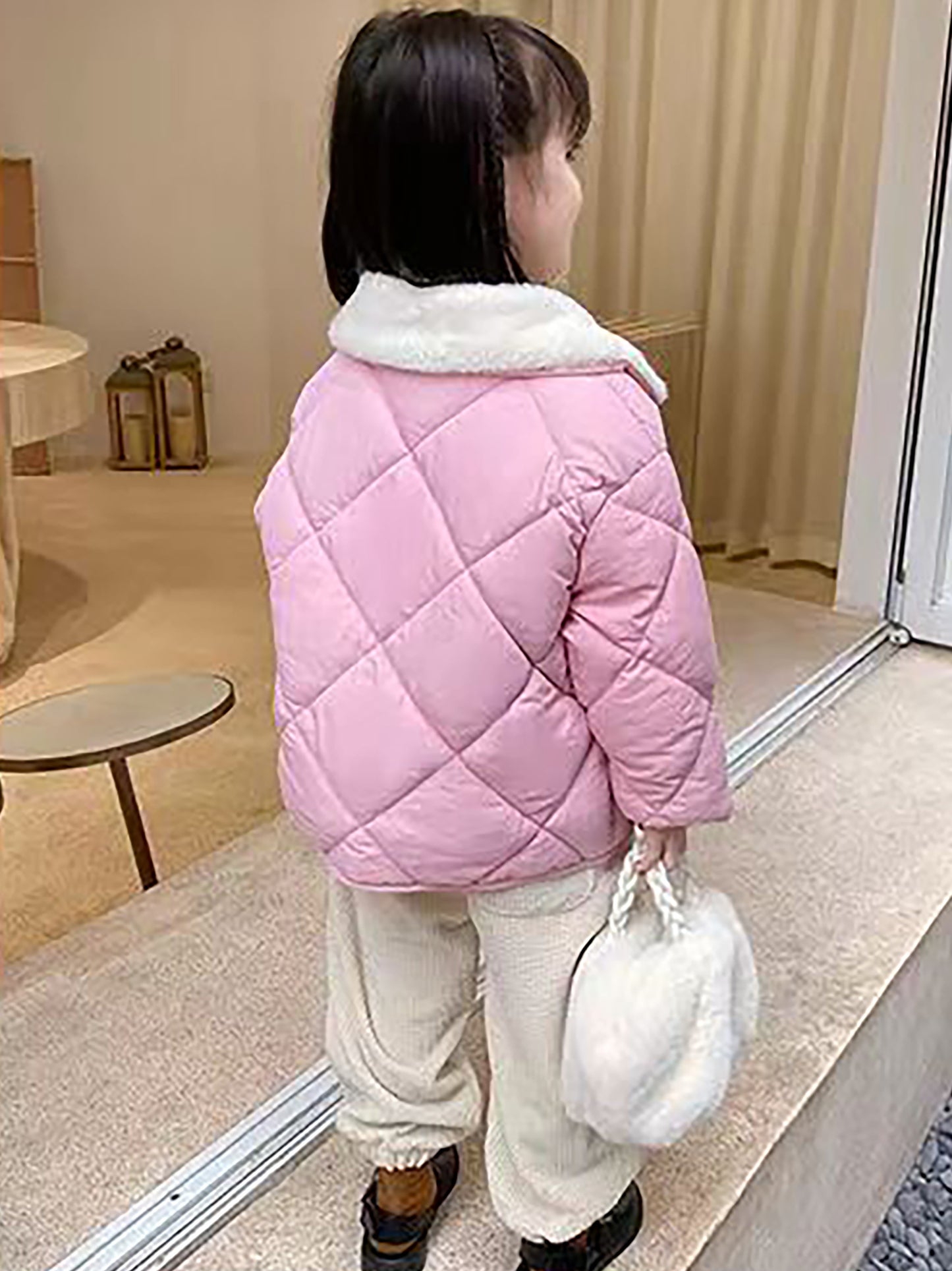 Boys & Girls Korean-Style Winter Jacket with Fur Collar - Thickened Warm Coat, 100% -Filled, Lapel Collar & Button Front, Long Sleeve Snow Suit for Outdoor Play, Skiing, Snowboarding - Ideal Cold Weather Gift