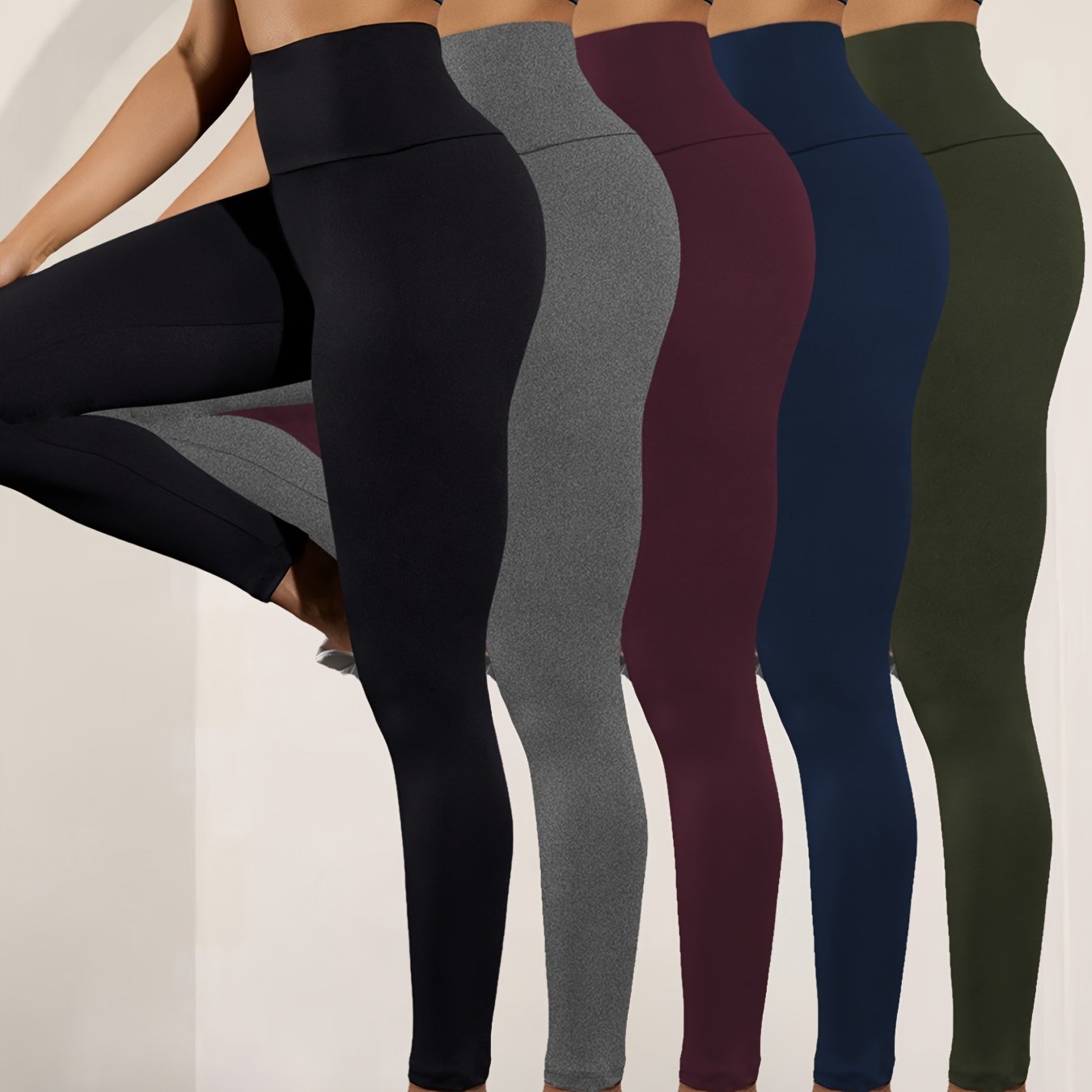 Set of 5 • Ultra-Soft Leggings for Ladies • High Waist for Tummy Support • Non-Transparent • Perfect for Workouts, Yoga, And Running