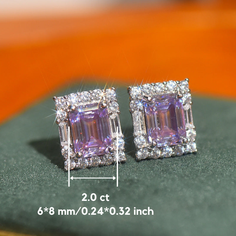 S925 Silvery Purple Moissanite Stud Earrings Are Worn Daily for Birthday Parties, Banquets And Christmas, Thanksgiving As Gifts for Family, Friends, Couples