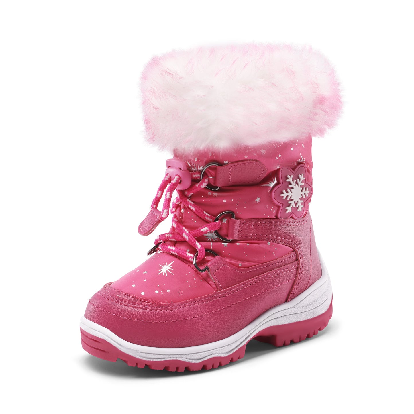 Girls' Slip-Resistant faux fur-Lined High-Top Winter Snow Boots with Pattern - Warm Mid-Calf Insulated Kids Shoes, Easy-On Lace Closure, Cushioned TPR Sole & Soft Fabric for Outdoor Play, School, and Everyday Winter Wear (Pin