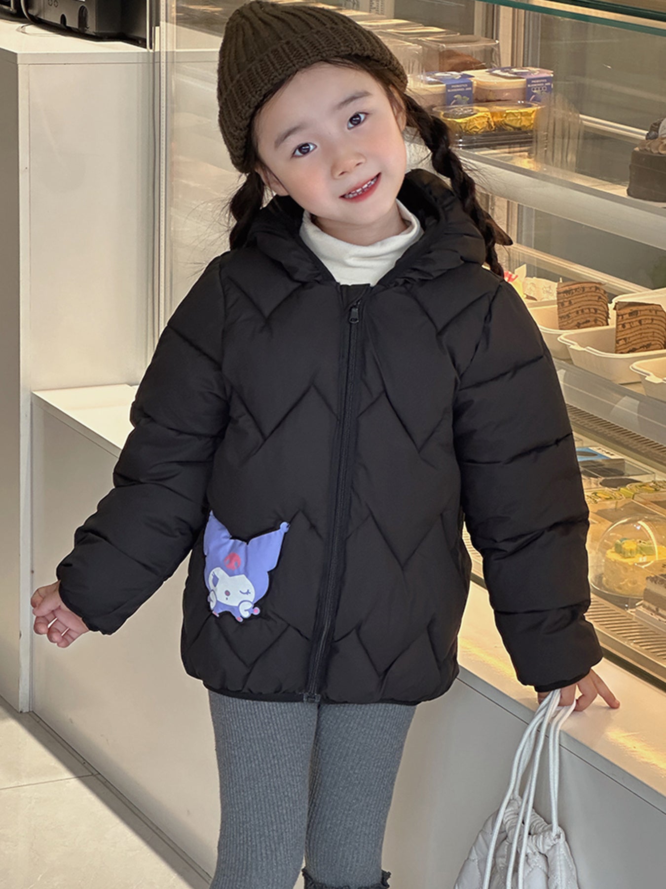 Sanrio Kuromi Kids' Winter Jacket | Lightweight, Warm Padded Coat with Kuromi-Themed Prints, 3D Hood, Tailored Cutting, Suitable for School or Outings, Casual Style with