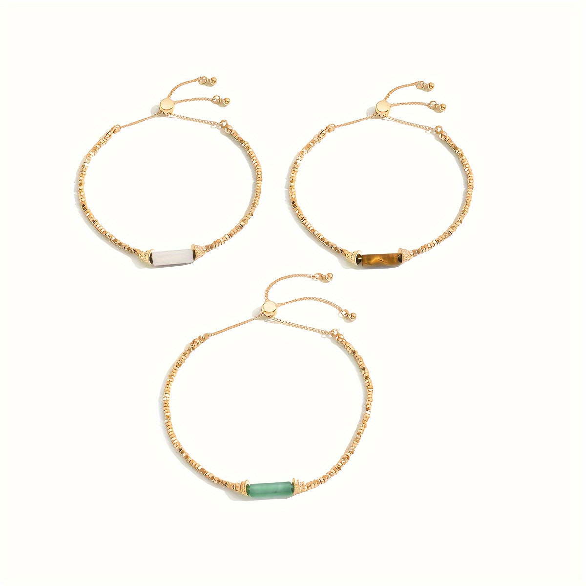 3pcs Women'S Fashion Bracelet Retro Fall/Winter Adjustable 1 Mils Golden Plating Natural Stone Handmade Beaded Bracelet Set for Everyday All-In-One Party Gifts Local Warehouse