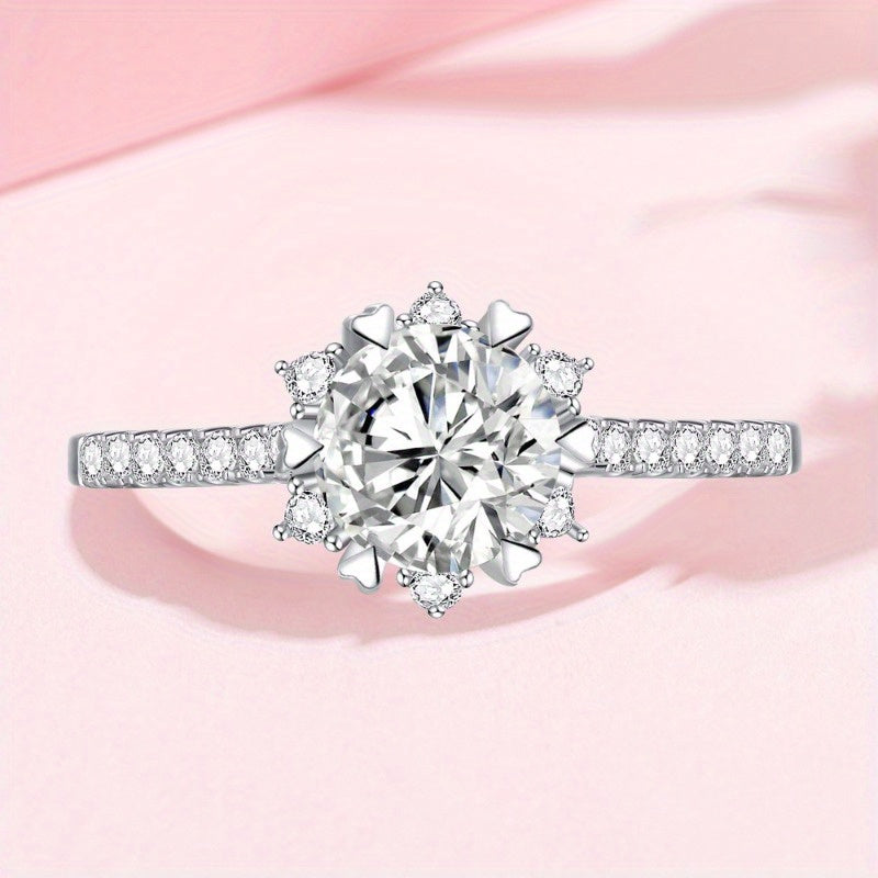 1.2ct moissanite six-claw classic snowflake inlaid ring, fashionable love ring, Women'S Valentine'S Day anniversary gift, with exquisite gift box., Perfect for Wedding, Valentine'S Day, Anniversary, Party, Formal, Everyday, m