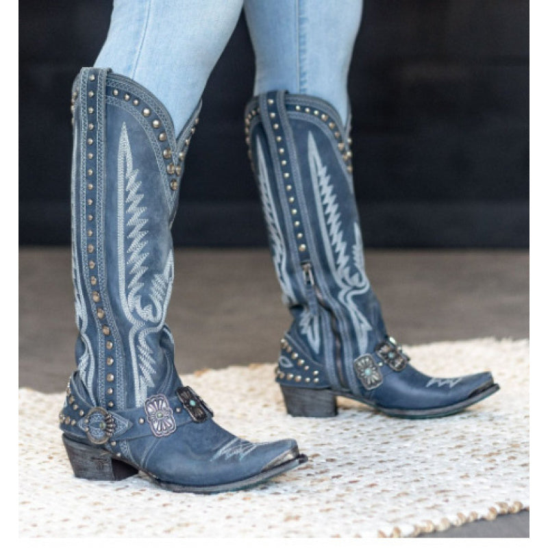 Women'S Western Cowboy Boots - Chunky heel, Slip-Resistant Rubber Sole, Zipper Closure, Brown, for Western Events, Everyday & Formal Outfits - All-Day Comfort & Easy-Clean Shoes, Winter Footwear, Retro Style, Pointed Toe, Dur