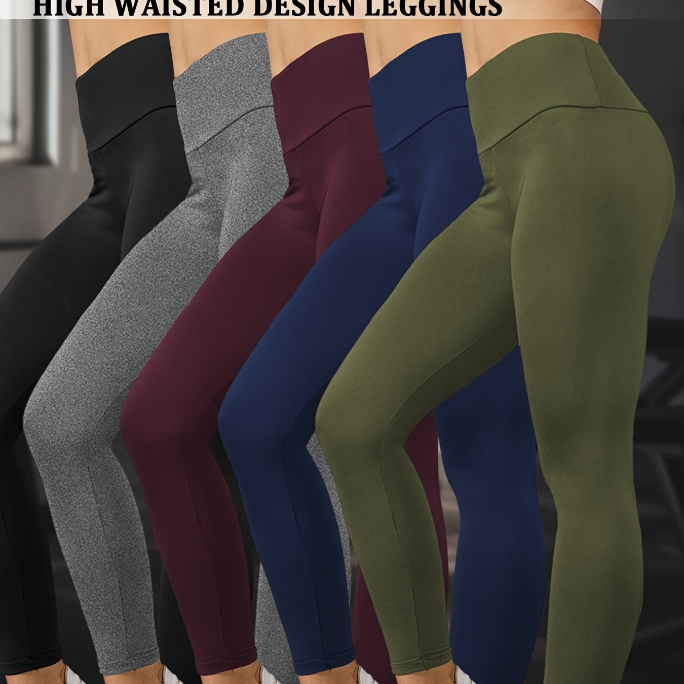 Set of 5 Ultra-Soft Leggings for Ladies, Featuring a High Waist for Tummy Support, Designed for Workouts, Yoga, And Running Without Being See-Through