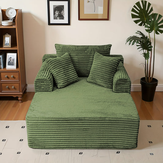 Indoor Oversized Chaise Lounge Sofa Bed, Chaise Lounge Chair with Armrests And 3 Throw Pillows, Corduroy Upholstered Plush Lazy Sleeper Chair Bed for Living Room Apartment