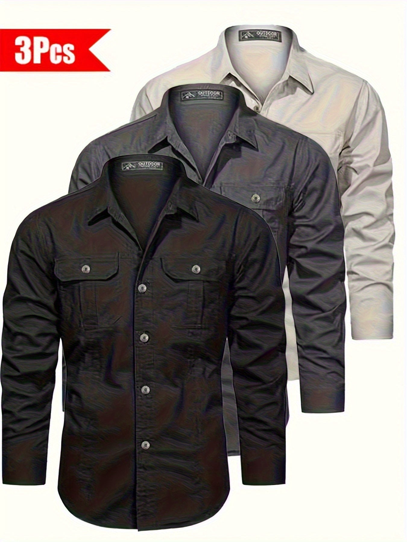 3pcs Set • Long-Sleeve Casual Outdoor Shirts • Multiple Pockets • for Spring And Autumn