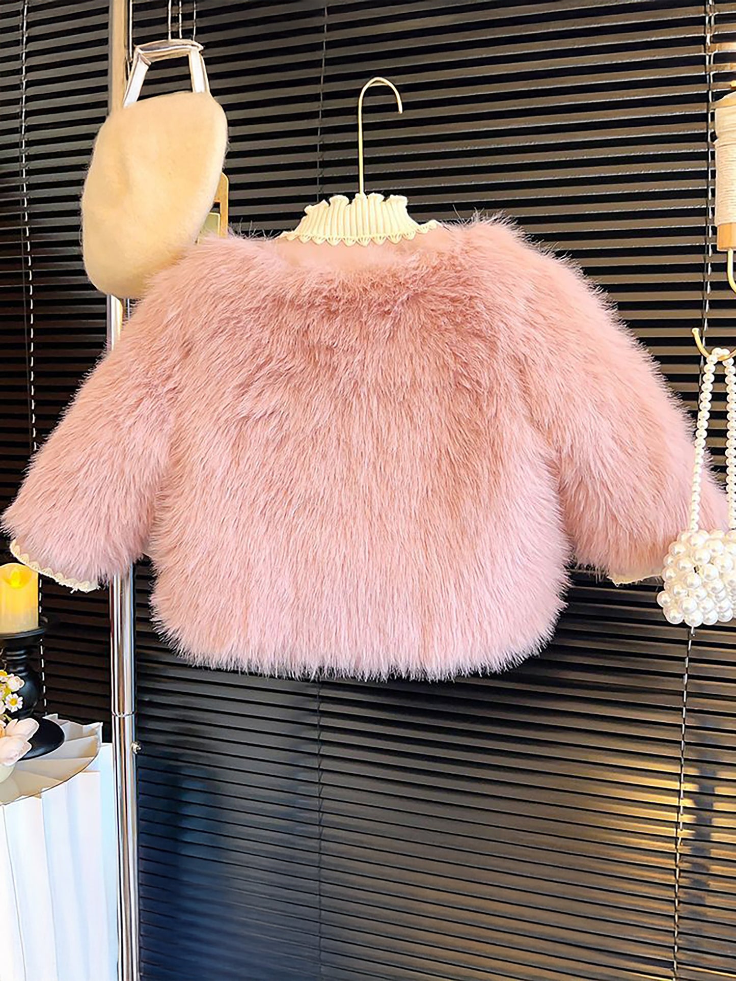 Girls' Winter Coat with Fluffy Fur Collar & Plush - Elegant Round Neck Long Sleeve Warm Jacket, Soft Outerwear with Pockets, Cute & Stylish for Everyday & Special Occasions, Cozy Cold-Weather Outerwear for (Pink & More), Wint