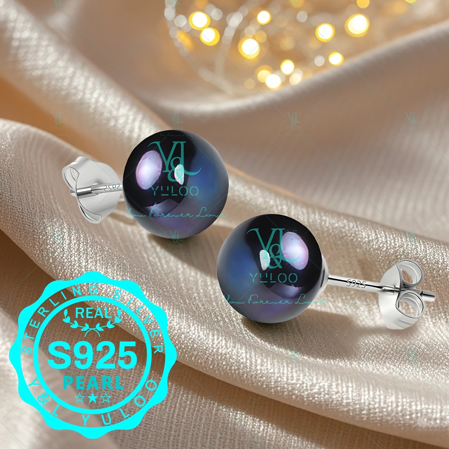 12-13mm Natural Tahitian Cultured Round Black Pearl Set in S925 Pure Silvery