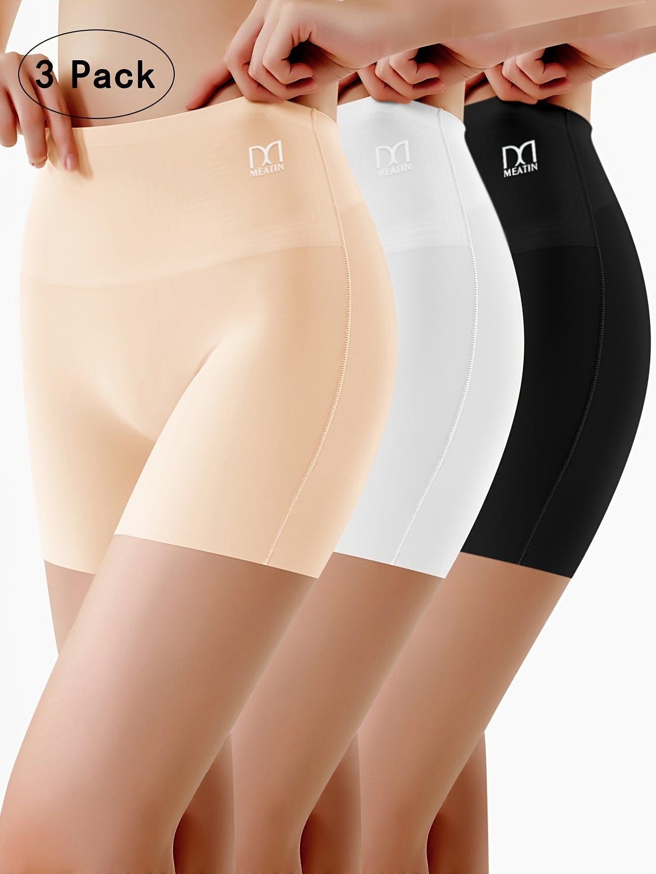 3pcs Women's High-Waisted Tummy Control Underwear - 2-in-1 Butt Lifting & Belly Panties, Seamless Anti-Leak Cycling Sports Briefs (Beige/White/Black) - Breathable Gym, Workout & Everyday Shaping Shorts