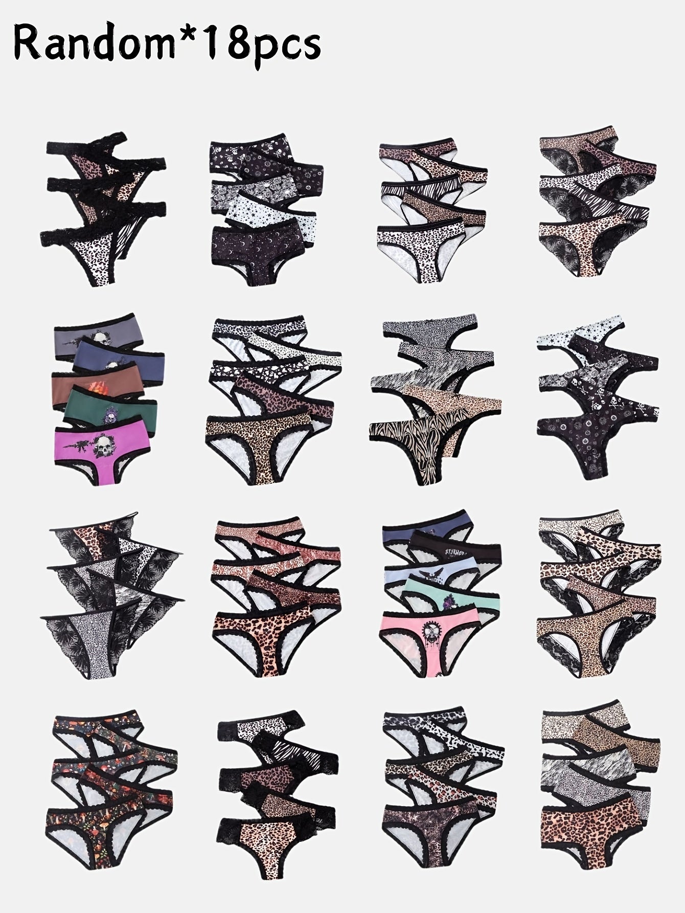 18pk Mixed Random Women's Panties | Triangle T-shaped Low Waist | Seamless Breathable | Leopard Print/star Moon/forest/lace
