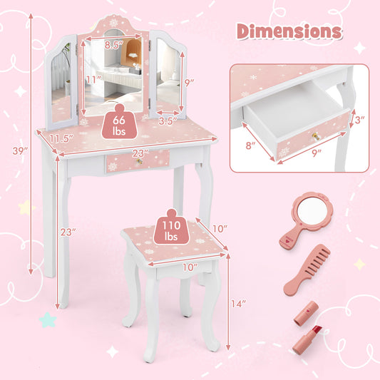 Princess Vanity Set with Full-Length Mirror, Jewelry Armoire & Stool - Spacious Makeup Dressing Table for Girls, Durable Wood Construction