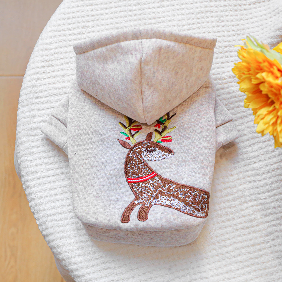 Cozy Knitted Christmas Pet Coat with Reindeer Antlers & Snap Closure - Warm Winter Dog Sweater for Small Dogs & Cats, Festive Holiday Outfit for Chihuahuas, Pomeranians, Shih Tzus, for easy on/off (no sewing)