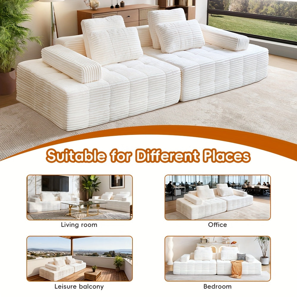 110-inch Modern Combination Living Room Couches, Corduroy Boneless Couch For Living Room, Fluffy 4-seater Cloud Couch, Sofa Bed, 4 Deep Modular Sectional Sofa For Living Room Furniture Set, Christmas Home Decor