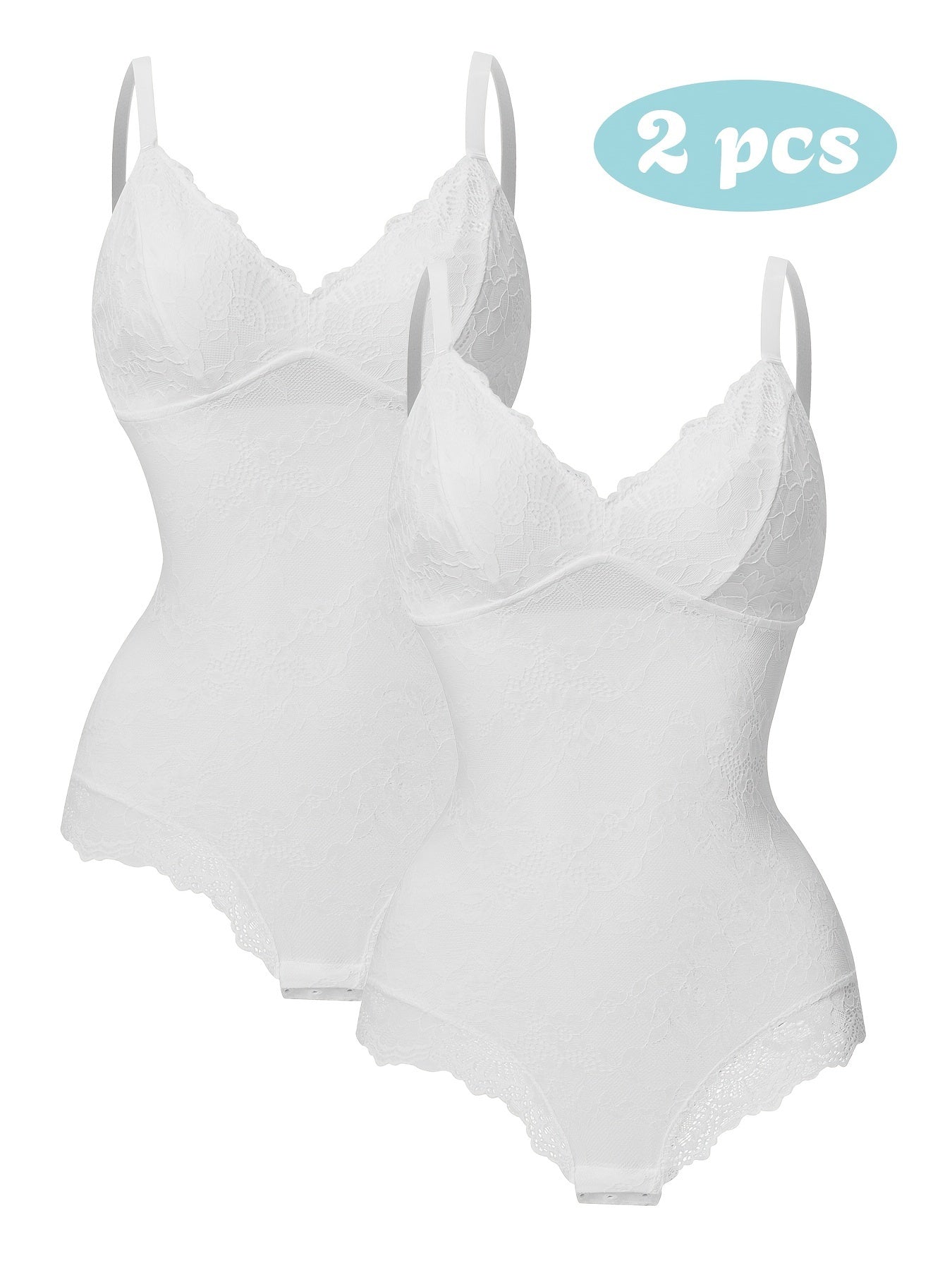 Two-Pack Large Size Women's Printed Lace Shapewear Body Suit Abdominal Shapewear V-Neck Vest Style Top Body Shaper