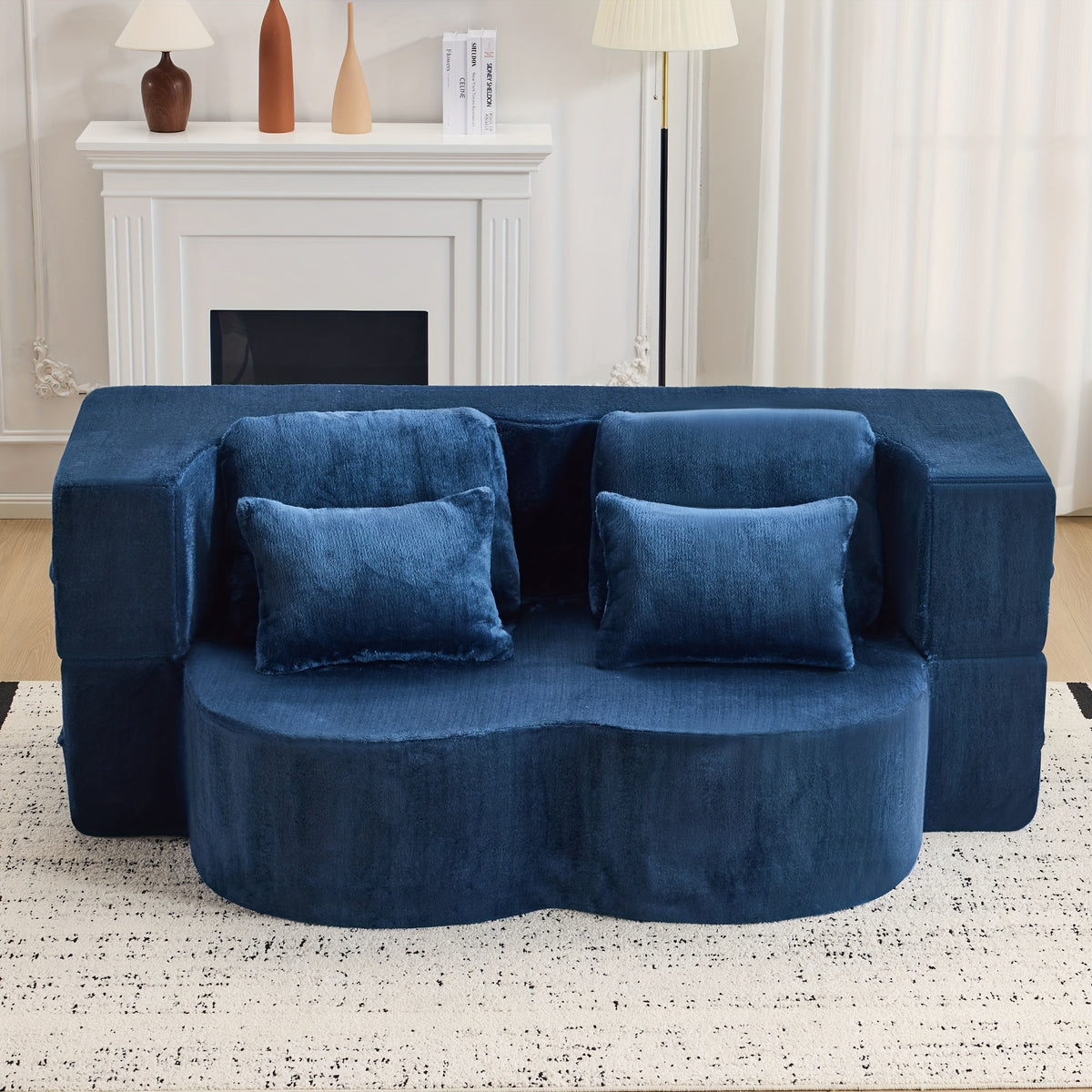 Queen Size Foldable Sofa Bed, Chenille Futon Sofa Couch, High-Density Foam Convertible Sleeper Sofa, Foldable Floor Couch Bed for Living Room, Guest Room, Bedroom