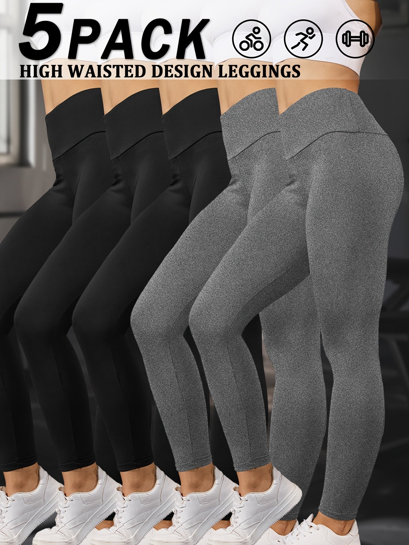 Set of 5 Ultra-Soft Leggings for Ladies, Featuring a High Waist for Tummy Support, Designed for Workouts, Yoga, And Running Without Being See-Through