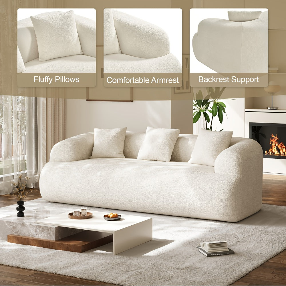 Modern Curved Sectional Sofa - Extra Wide & Deep Plush Chenille Couch with 3 Cushions, White Luxury Oversized 4-Seater, No Assembly Required, Soft Foam Padding & Easy-Clean Fabric for Large Living Room, Contemporary Minimalis