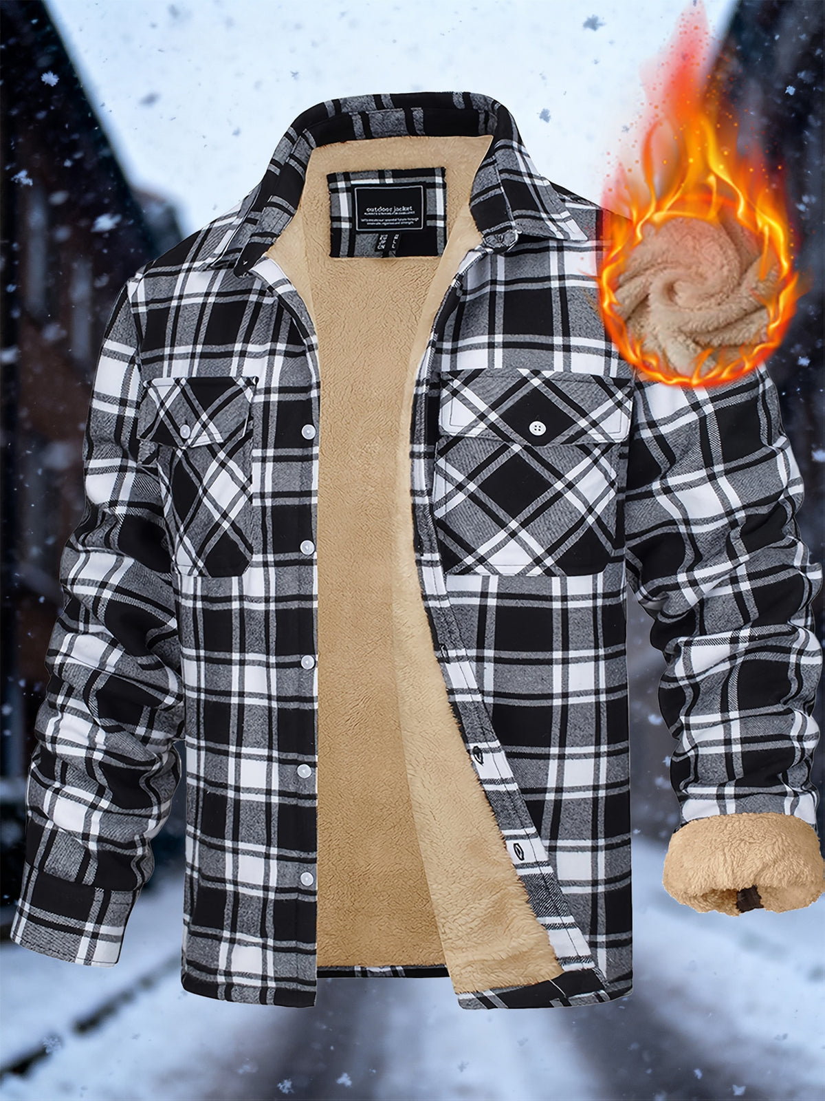 Men'S Winter Flannel Plaid Jacket Fleece Lining Long Sleeve Jacket Thermal Thick Jacket Fashion Stripe Pattern Classic Jacket, Fabric Warm And Soft, Comfortable To Wear Winter Jacket Perfect For Casual Wear College Travel Par