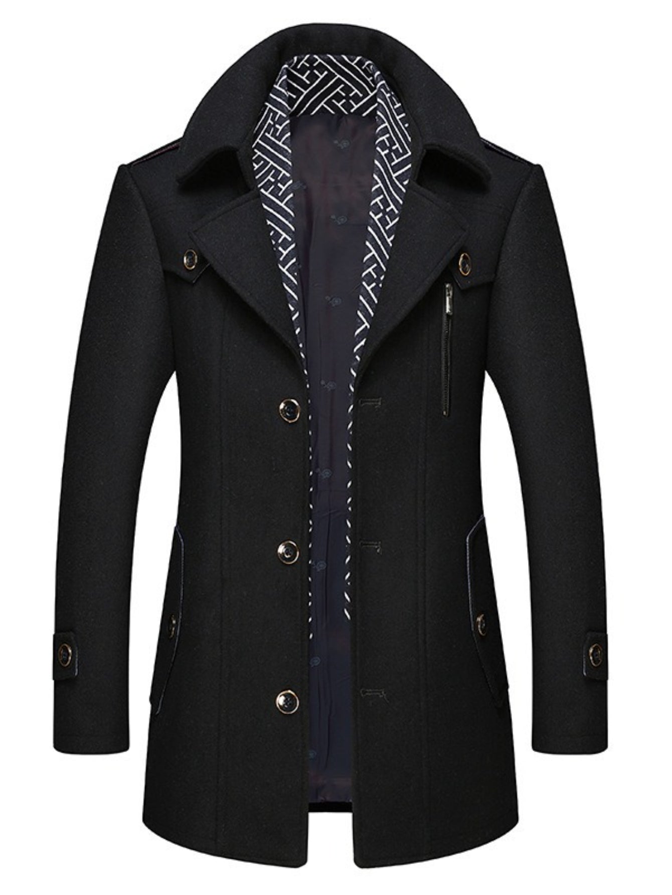 ARTPAGE Men'S Winter Warm Tweed Trench Coat with Scarf Collar - & Golden-Tone Button Front Closure, Structured Lapel Collar & Chest Pocket