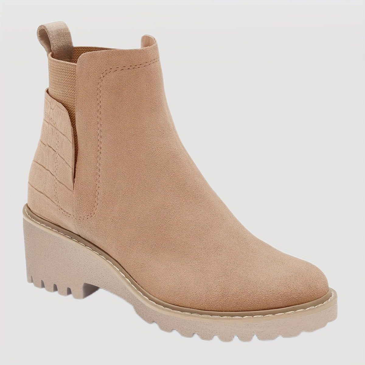 Women's Chunky Heel Boots - Ankle High, Non-Slip Cover Cover Combat Booties with Round Toe & Elastic Side Panels for All-Season Casual Wear