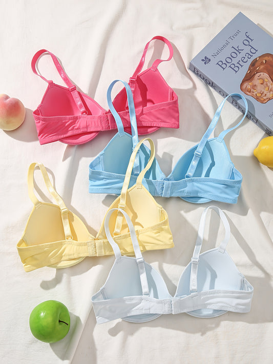 4pcs Women's Full-Coverage Underwire Bras - Seamless Push-Up Lift, Smooth-Face Non-Padded Cups, Full-Bust Coverage (No Removable Padding), Everyday &, Elegant Round/Asymmetrical Neckline Compatible ( Boning) - Hand