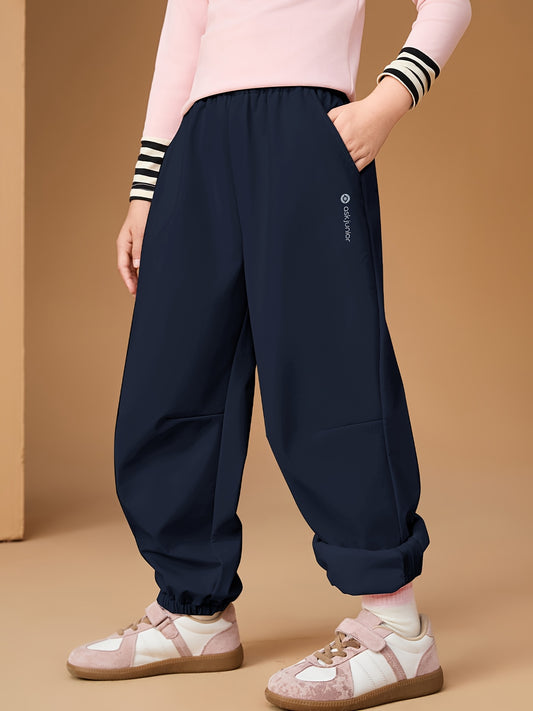 ASK JUNIOR Girls & Winter Thermal Trousers - Navy Blue Tapered Leg Warm Pants with Elastic Waist, Warm Jacket-Like Design for Kids & Teens, Casual & Athletic Wear (No Belt, Hand Washable) - Cold Weather Pants, Perfect for Out