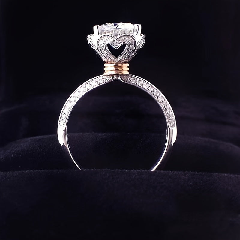 S925 Sterling Silveryy 1 Carat Moissanite Diamond Ring Fashionable Men'S Pinky Ring Women'S Couple Design High-end Luxury Men'S Gift For Girlfriend Proposal Engagement Wedding Elegant Daily Wear For Mother Jewelry Gift With G