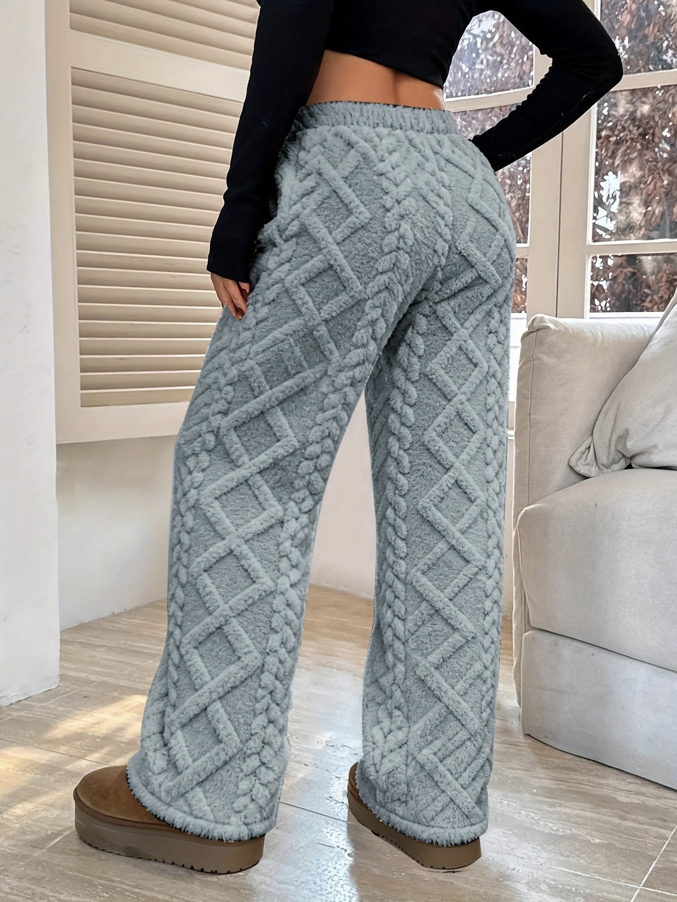 Women'S Winter Fleece-Lined Casual Pants | Drawstring Waist, Suitable for Home and Outdoor Leisure Wear