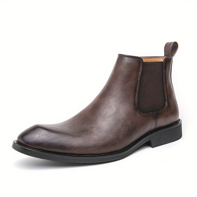 Men'S British Style Slip-On Chelsea Boots - Faux Upper, Round Toe & Rubber Sole, Mid-Calf Business Casual Shoes for All-Season Wear, Weddings, Parties - Large Size Available, Party Footwear, Sleek Boot Design, Durable Footwea